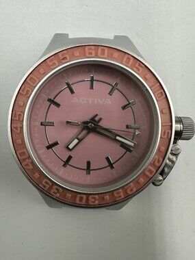 3/$30 Activa Watch No Band Women Silver Tone Pink 40MM Screw down Crown